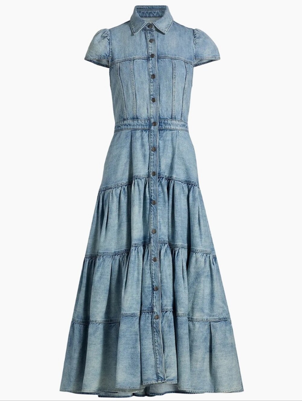 Alice + Olivia Denim Tiered Maxi Dress - SIZE 6 | Casual Boho Elegant Style